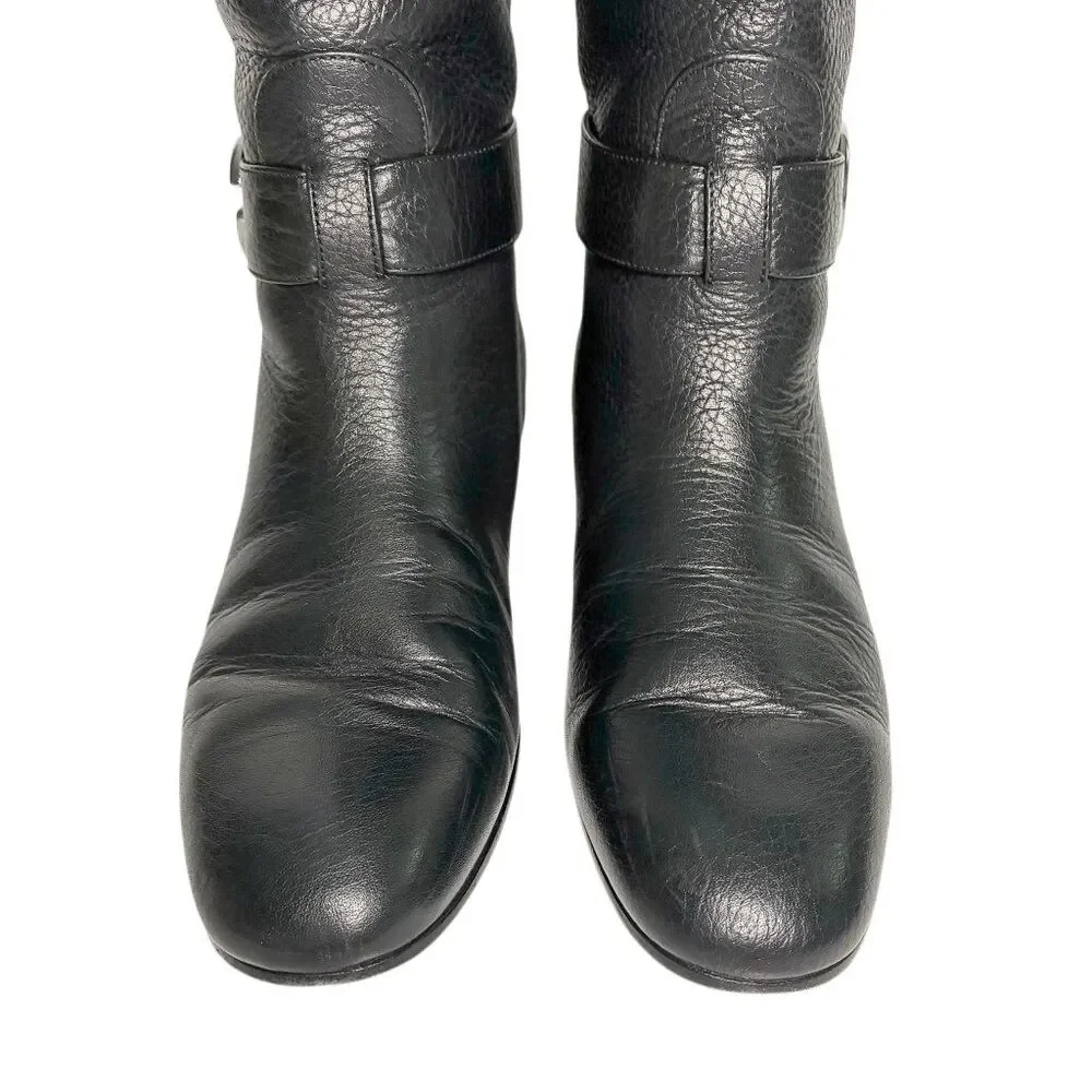 Gucci Sachalin Interlocking GG Riding Boots Black Leather EU 37 Knee High